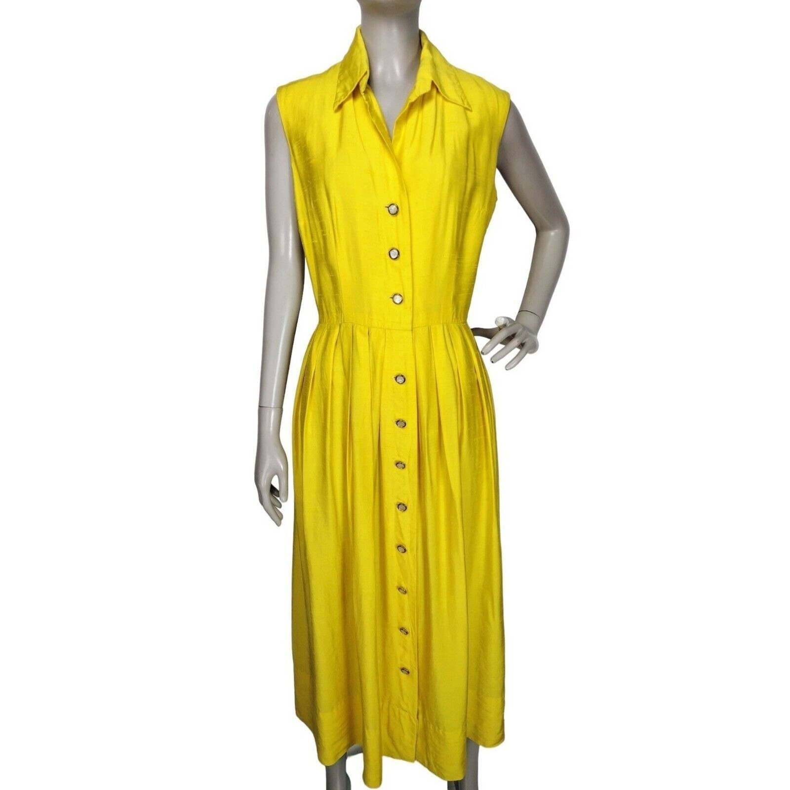 Vintage 50s 60s McMullen Yellow Sleeveless Button-Down Maxi Sun Dress
