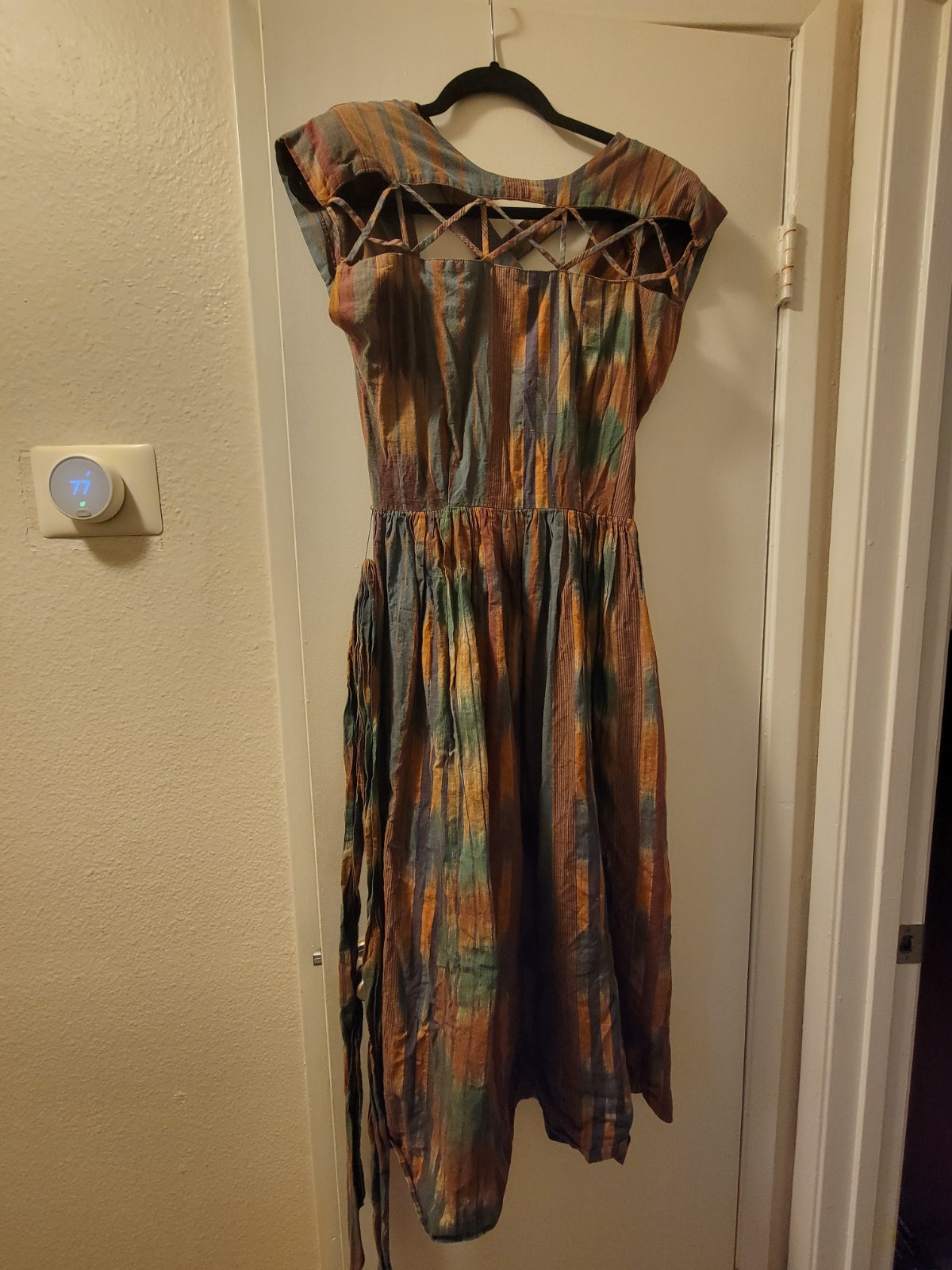 Vintage Regina Kravitz Dress Womens 6 Boho Artsy Abstract Stripe Open Back Midi