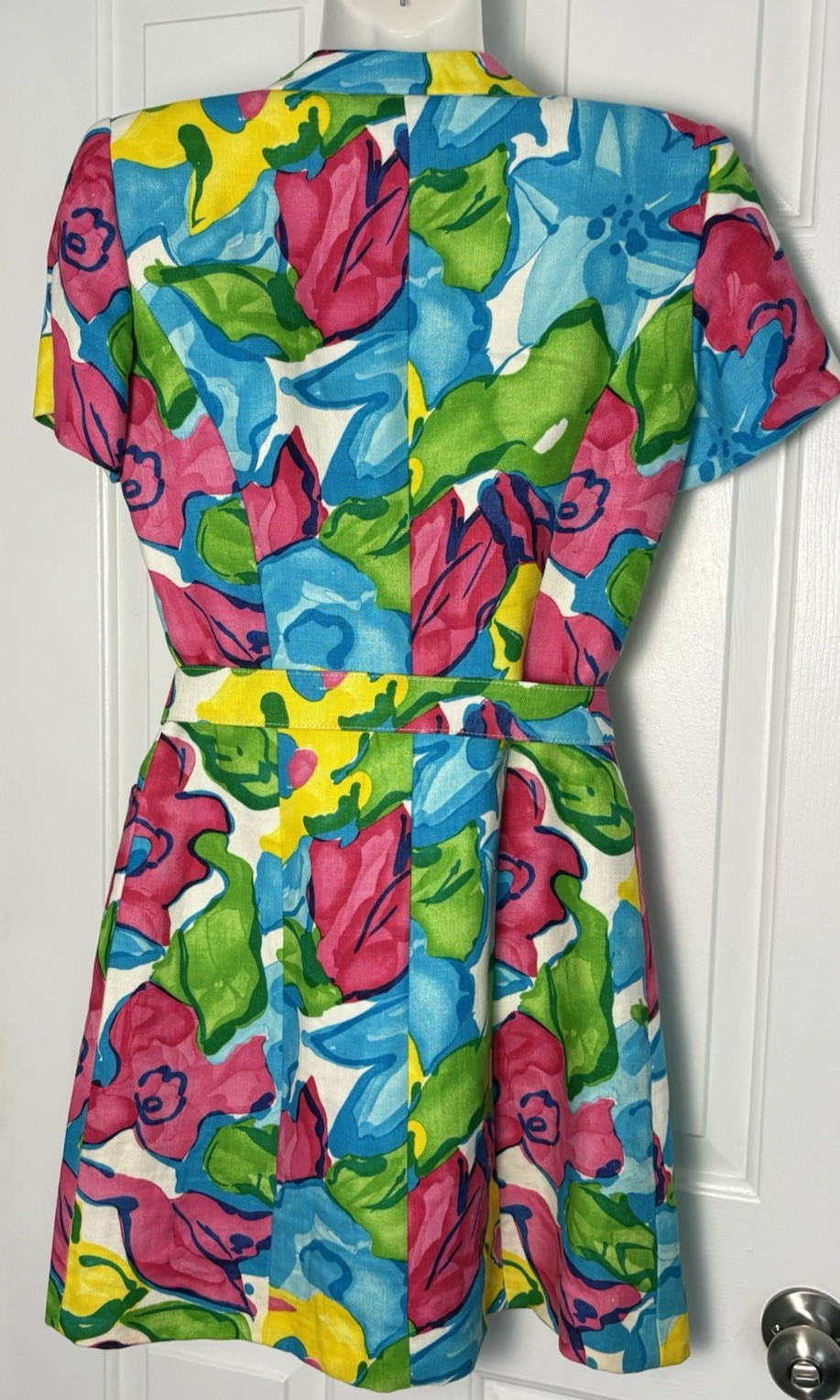 Vtg Luca Luca Italy Linen Sheath Dress Floral Italy 42 US 6 *see measurements