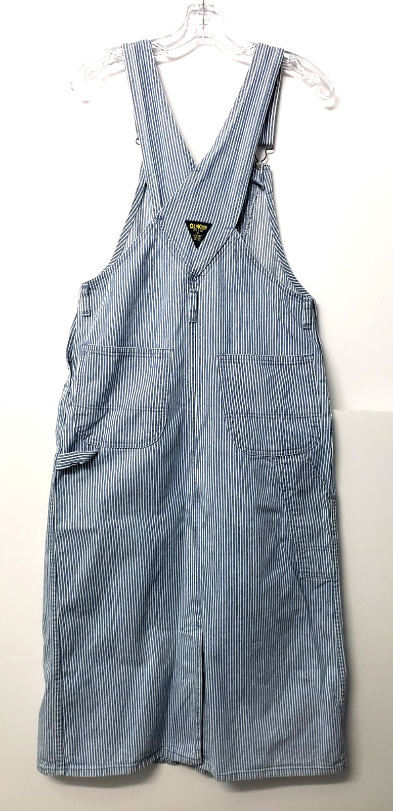 VTG 80s USA Oshkosh Womens 8 Blue Striped Railroad Denim Overalls Jumper Dress