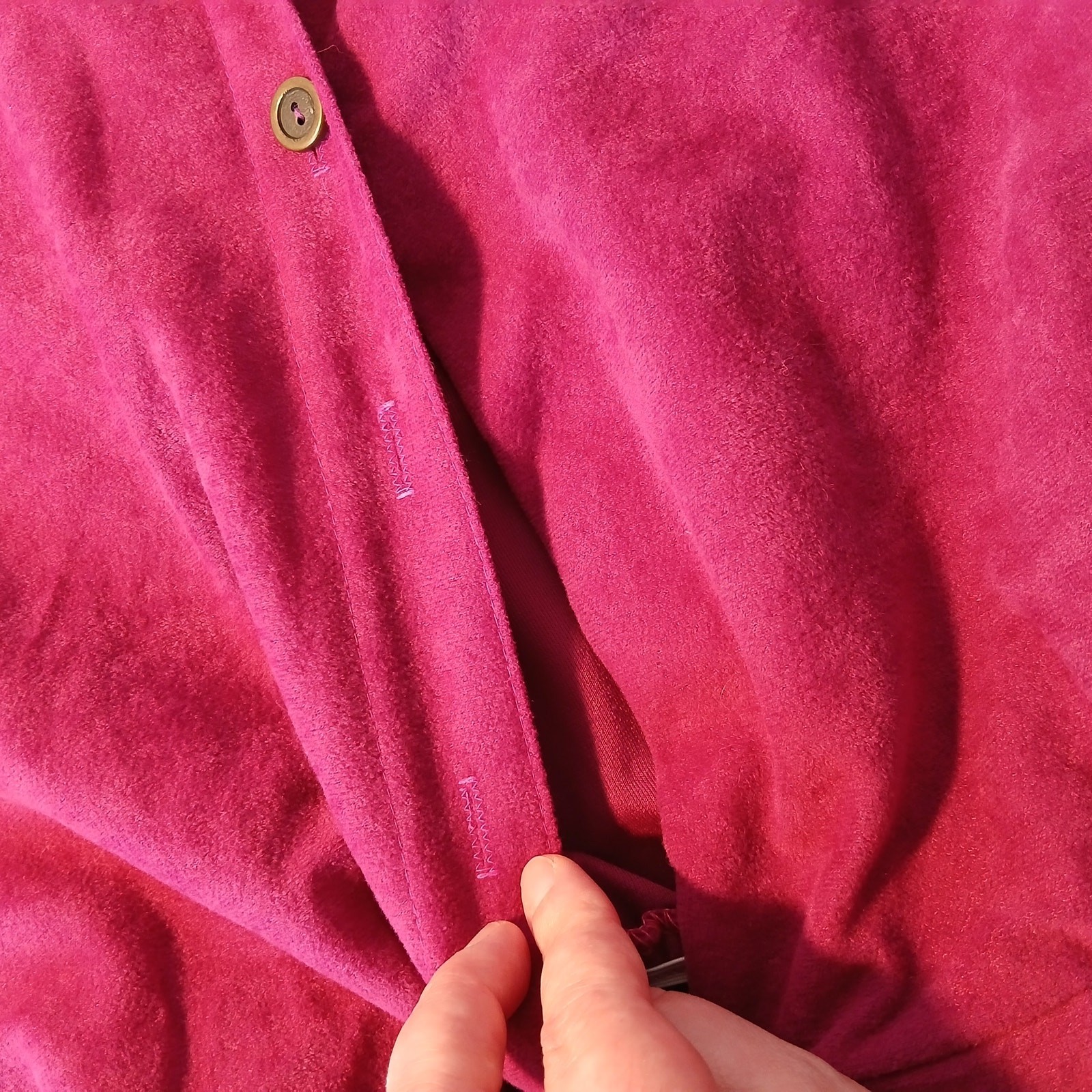 Vintage 80s S.L. Petites Magenta Suede Shirt Dress 6 needs repair pockets belted