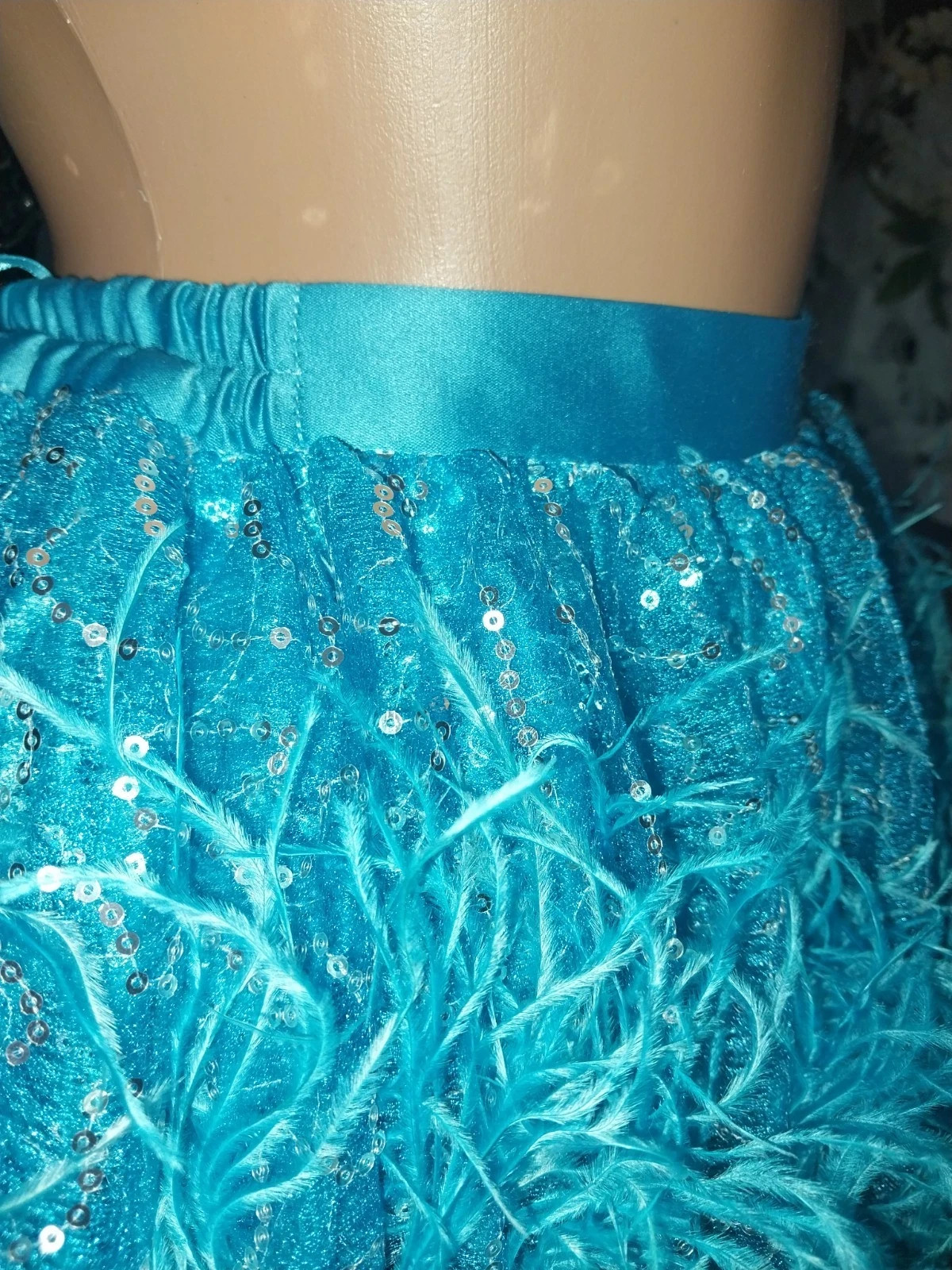 VTG Satin Burlesque Corset SHOW GIRL Skirt Set Drag AVANT La Cage Blue Dress