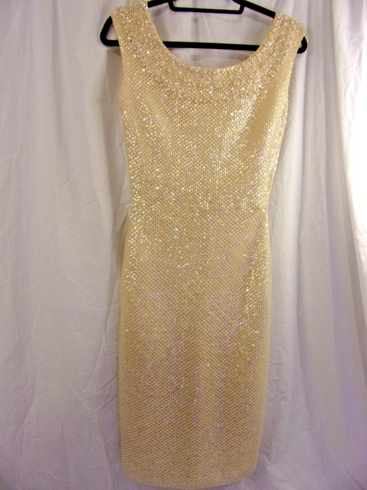 Gene Shelly’s Boutique Internationale Dress Ivory Crystal Cocktail Dress S/ M