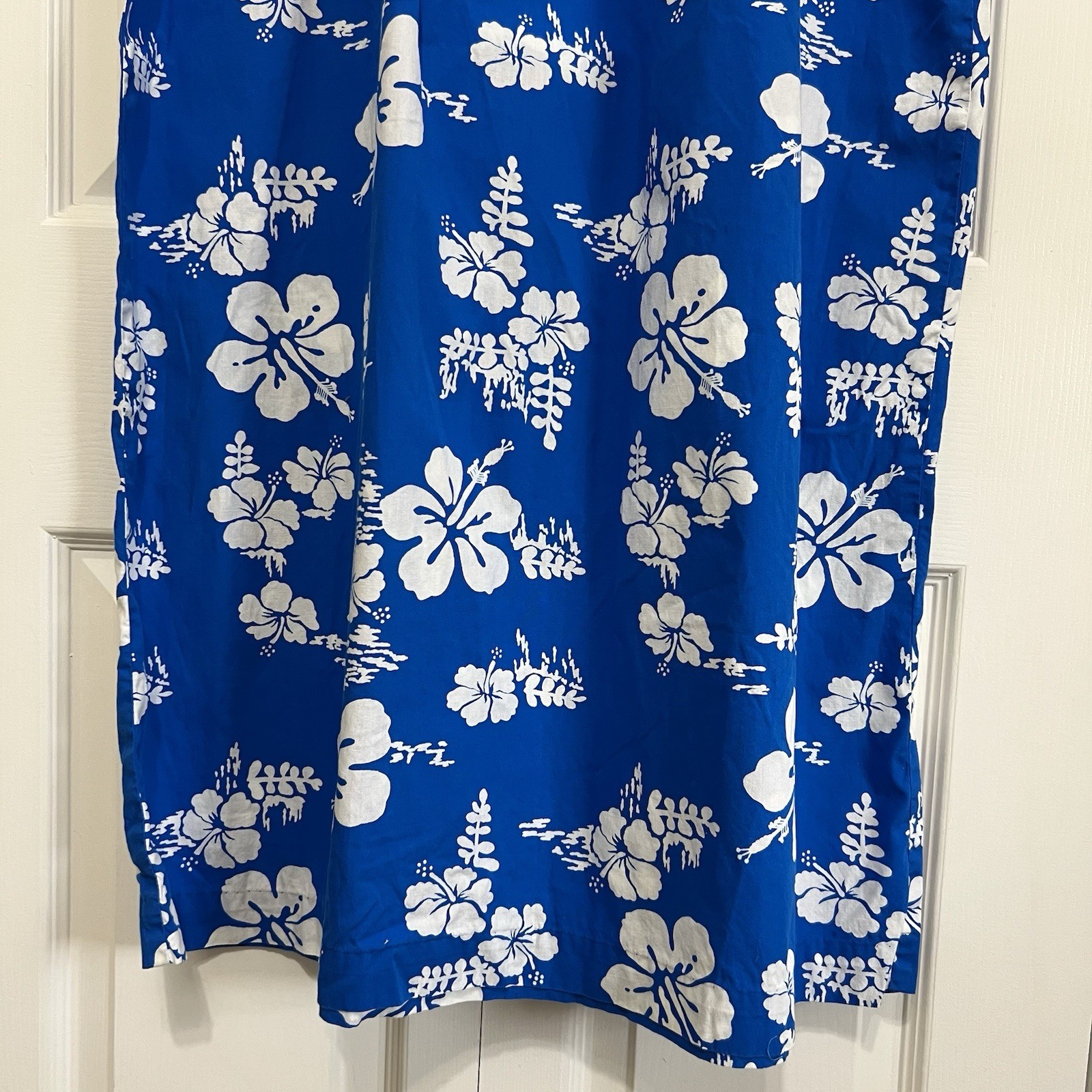 Vtg Ui-Maikai Traditional Hawaiian Muumuu Dress Blue White Hibiscus Size M/L