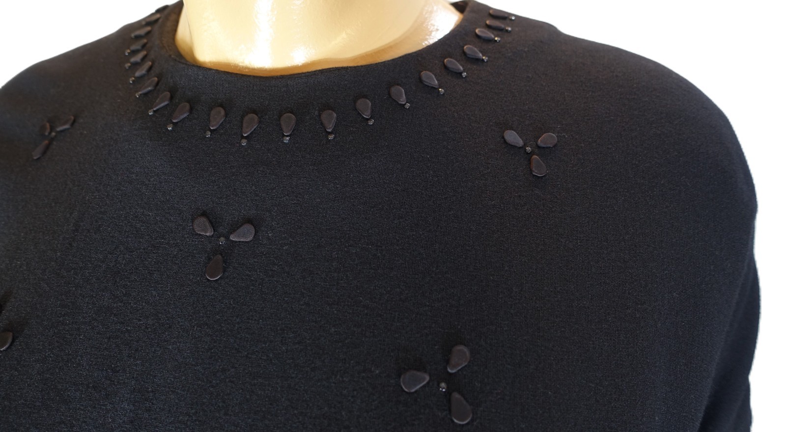 VTG JR. PLENTY SHOP LANE BYRANT 1950’S BLACK SHT SLV BEADED TOP BELTED TEA DRESS