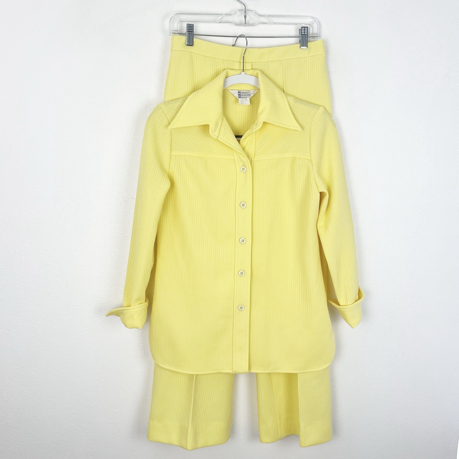 Madison Wardrobe Maker Vintage Yellow Ribbed Pantsuit 70s Chic Retro Set