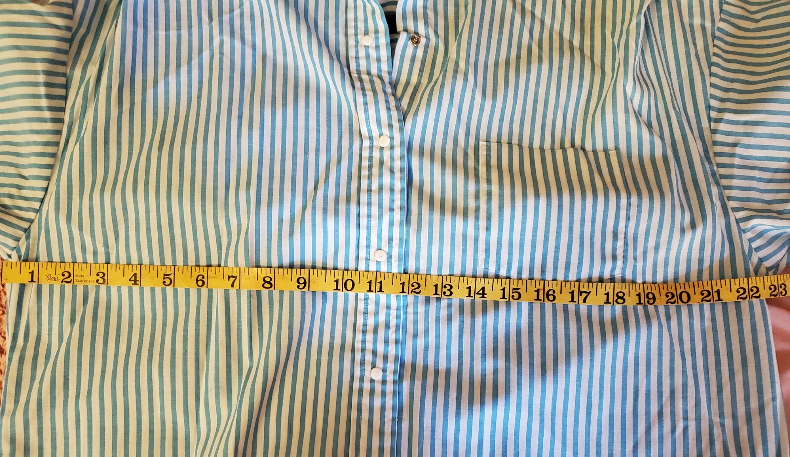 Vintage PB & Me Women’s Blouse 44″ Chest Blue & White Stripe Metal Snaps NICE!