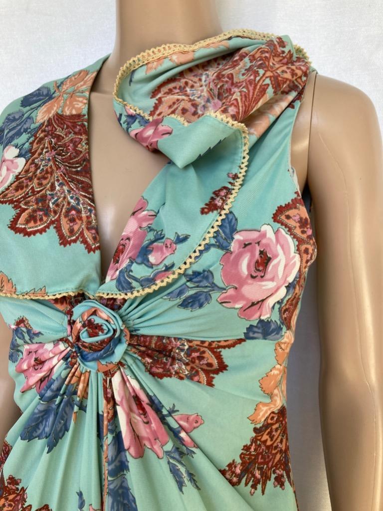 Corky Craig California Dress Vtg 1960s Caplet Shawl Collar Aqua Rose Paisley