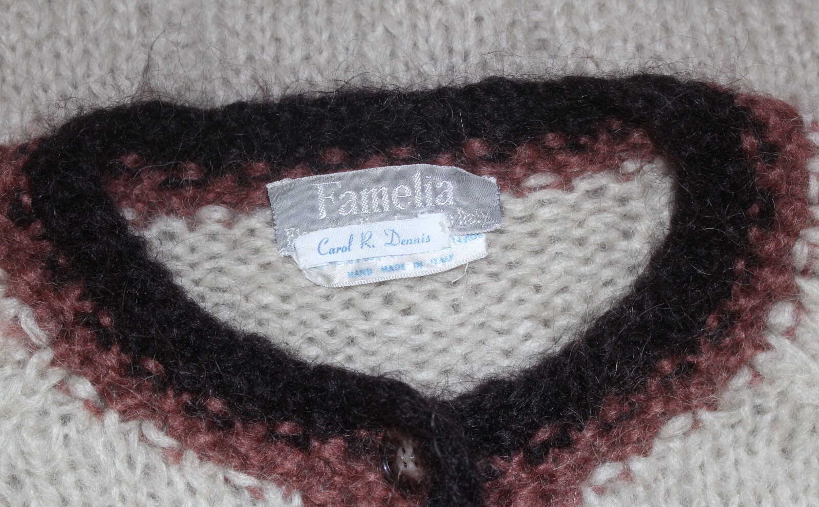 Vintage 1970s 60s Famelia Italian Mohair Gray Hand-Knit Chunky Cardigan Sweater