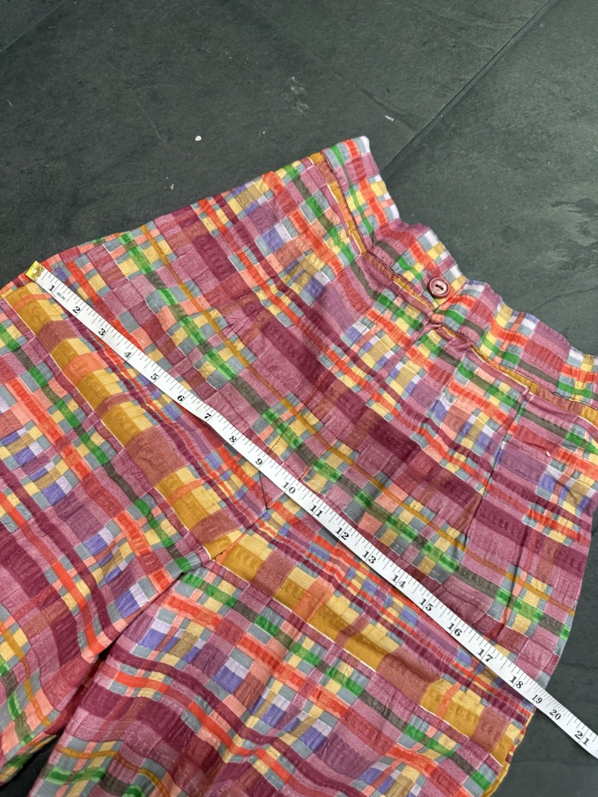 RARE Vintage 1970s Two Piece Set Bell Bottom And Top Bright Colorful Plaid SZ XS