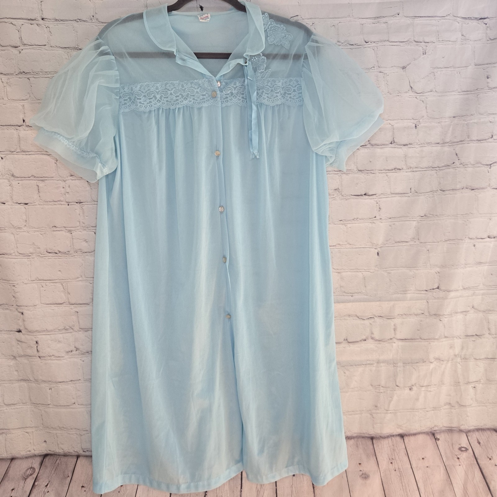 Vintage 60s Gaymode Penney’s Light Blue Babydoll Puff Sleeve House Coat Gown