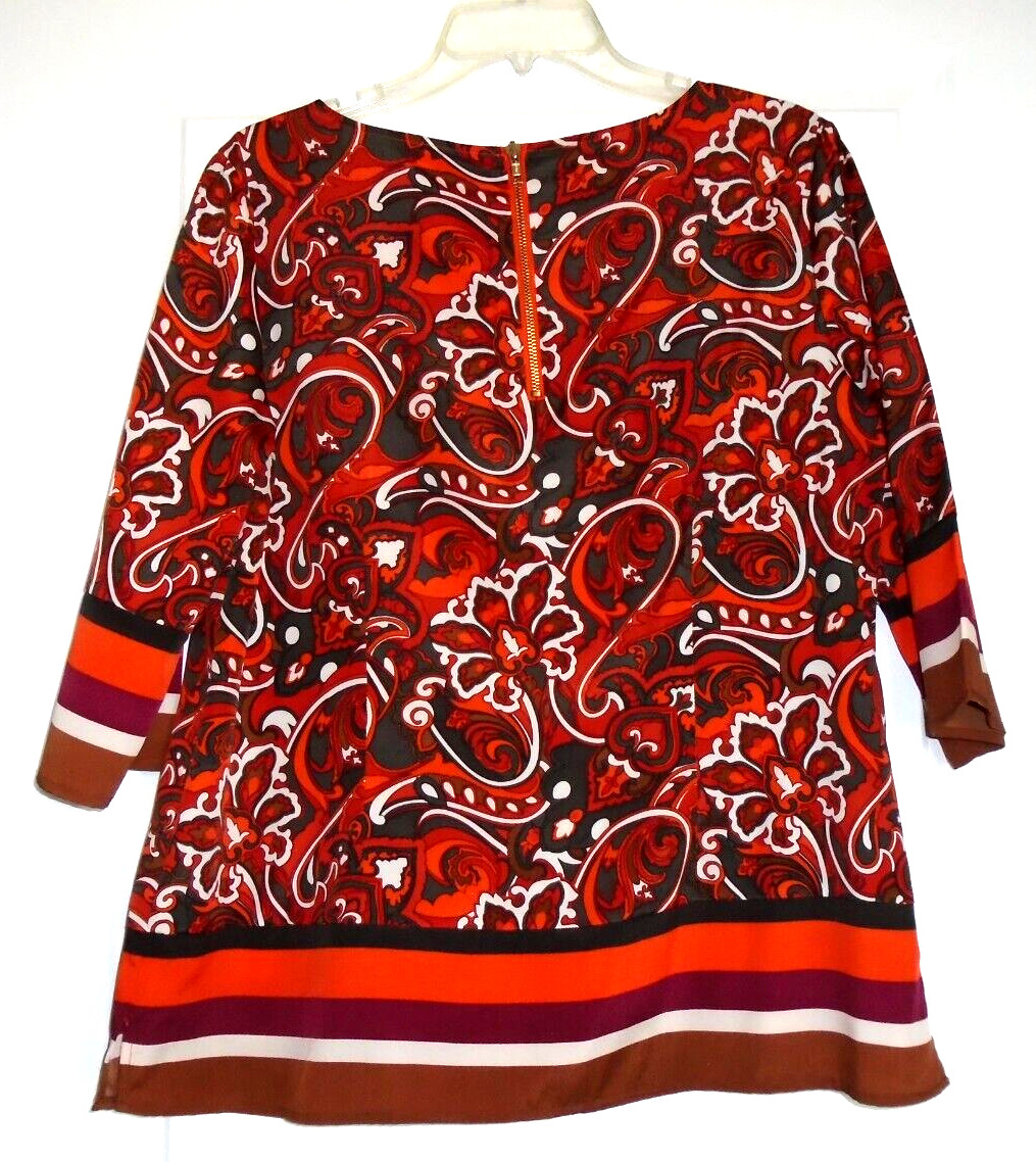 NEW YORK & COMPANY Multi Color Polyester 3/4 Long Sleeve Elegant Blouse Size L!