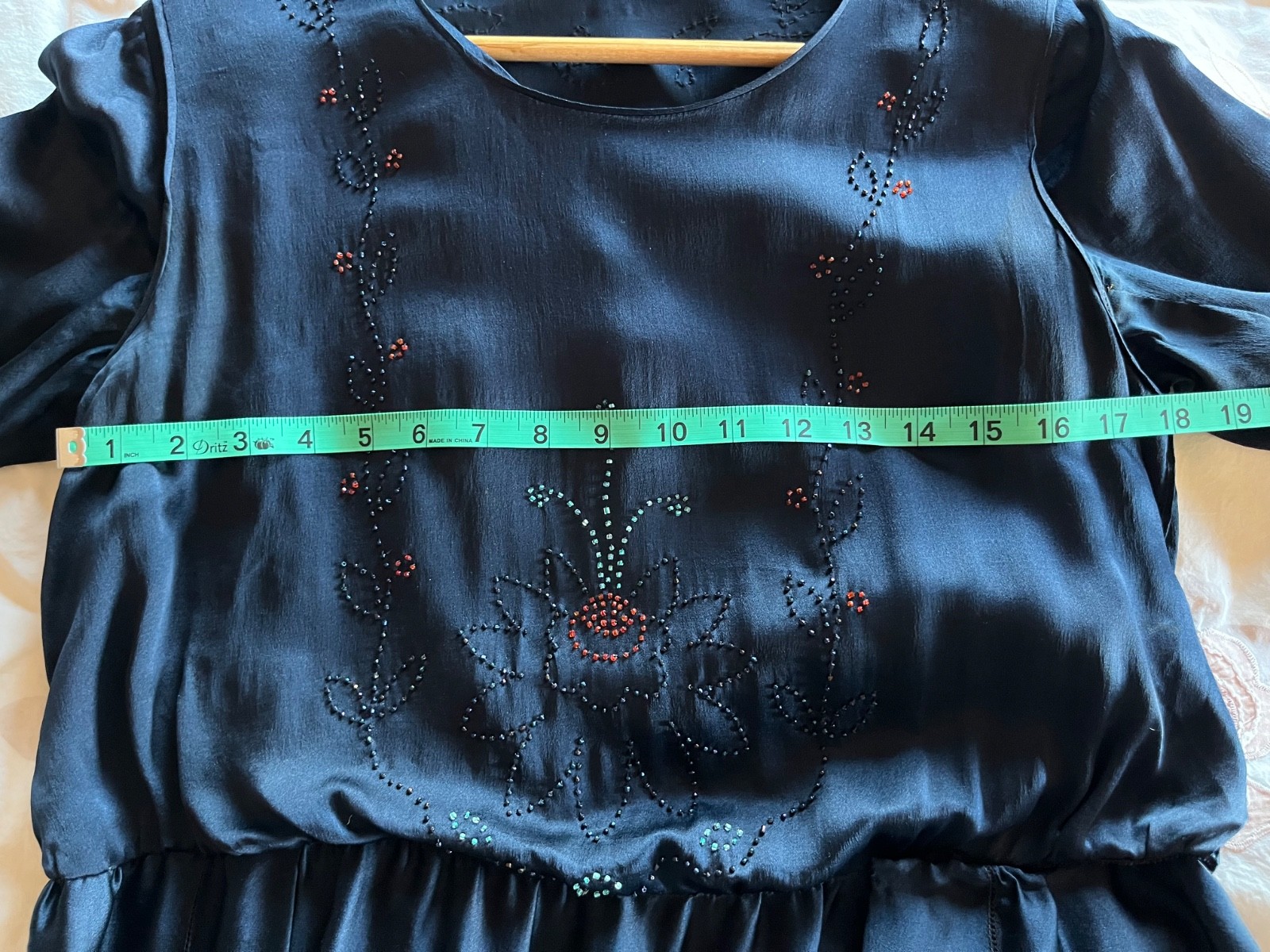 Antique 1910’s 1920’s dress M-L exquisite beading blue silk