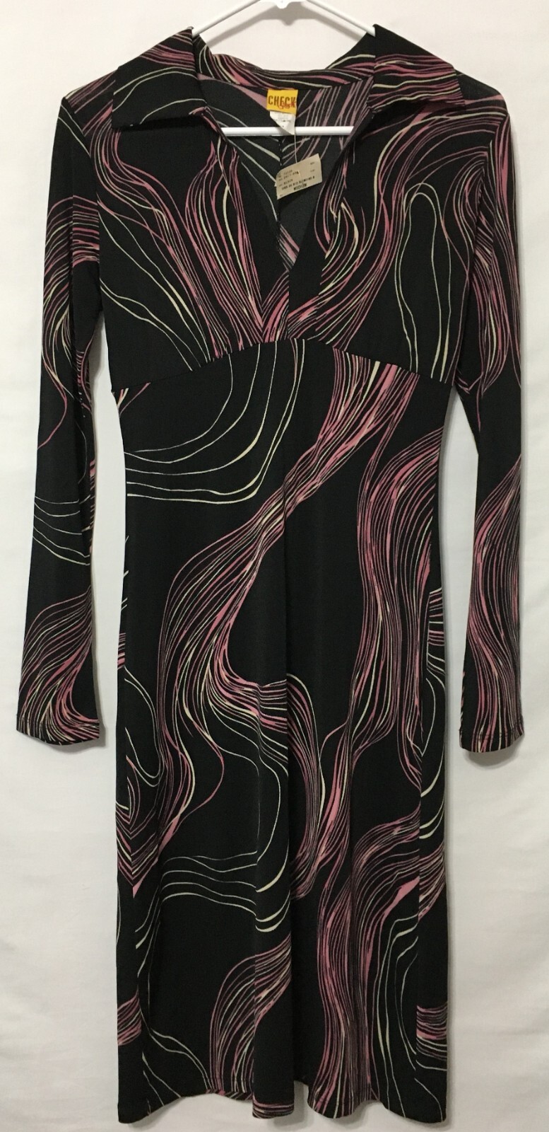 Vtg 90’s Check It Out Women’s Black/Pink/White Abstract L/S Dress Size S/M NWT