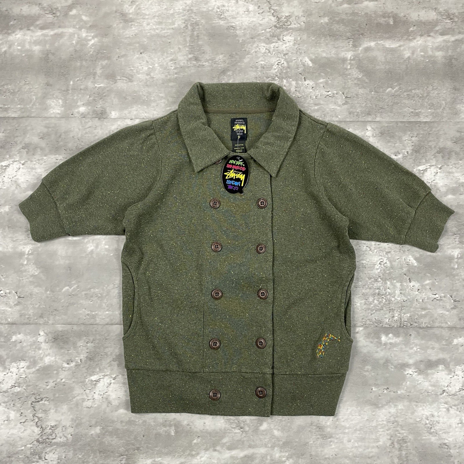 vintage STUSSY shirt button up short sleeve sweatshirt jacket S y2k 2000s skate