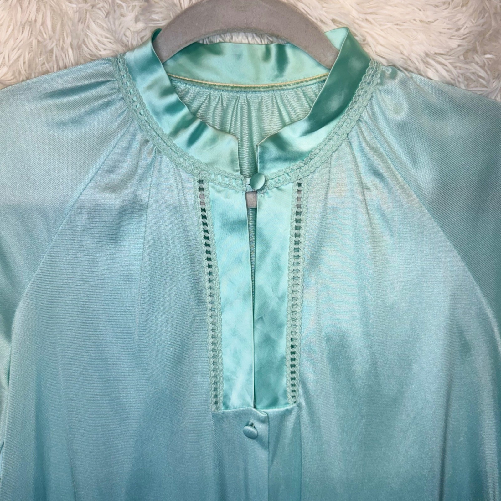 Vintage Gossard Blue Satin Pajama Set Small ILGWU Union Made Loungewear