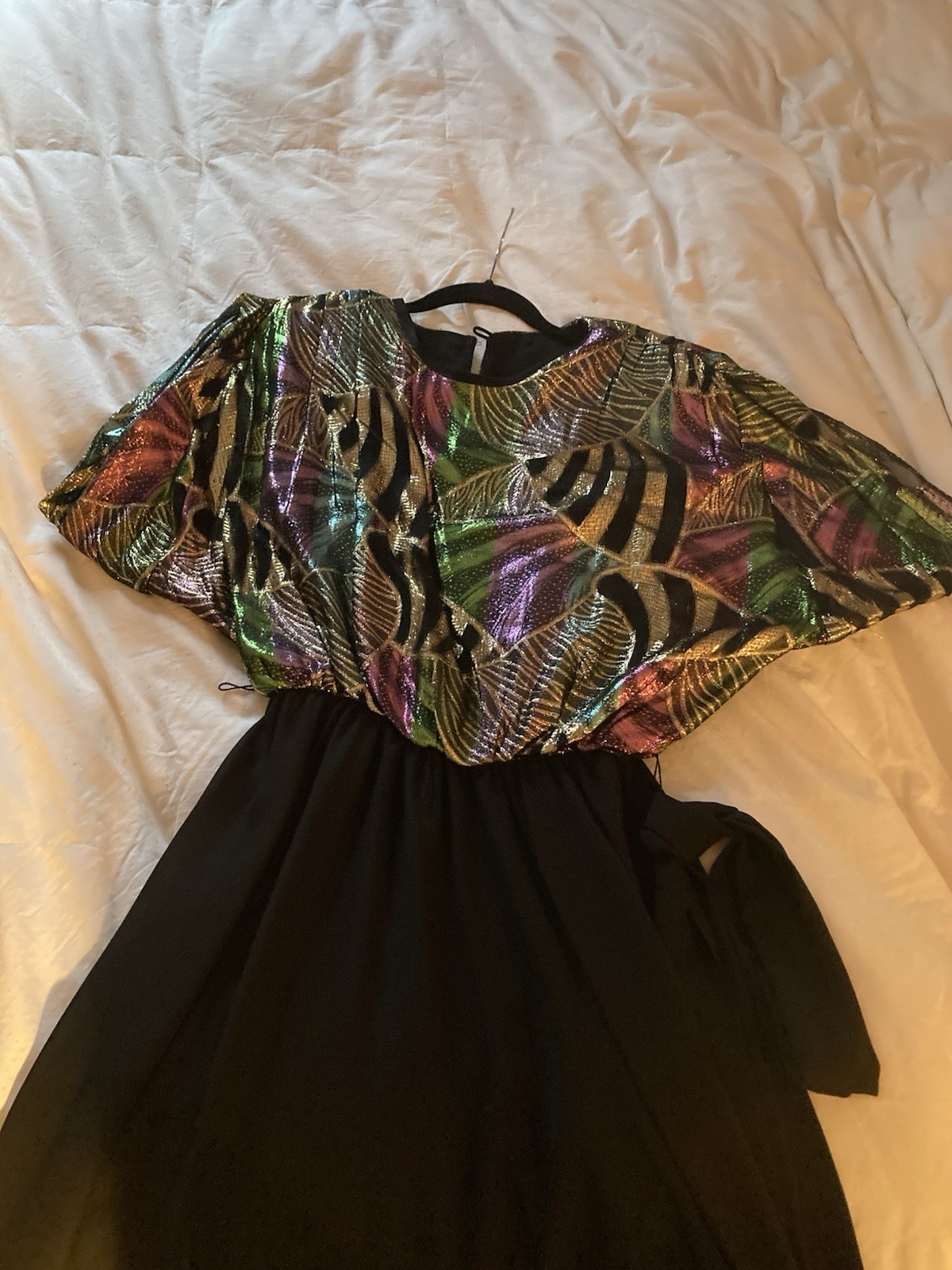 Vintage 80s Disco Glam Black Sheer Rayon Metallic Cocktail Party 11/12