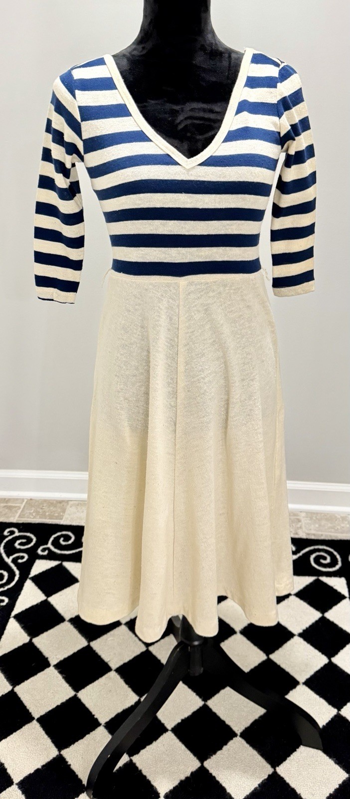 2 Vintage 1970s Women’s Navy & White/Off White Dresses