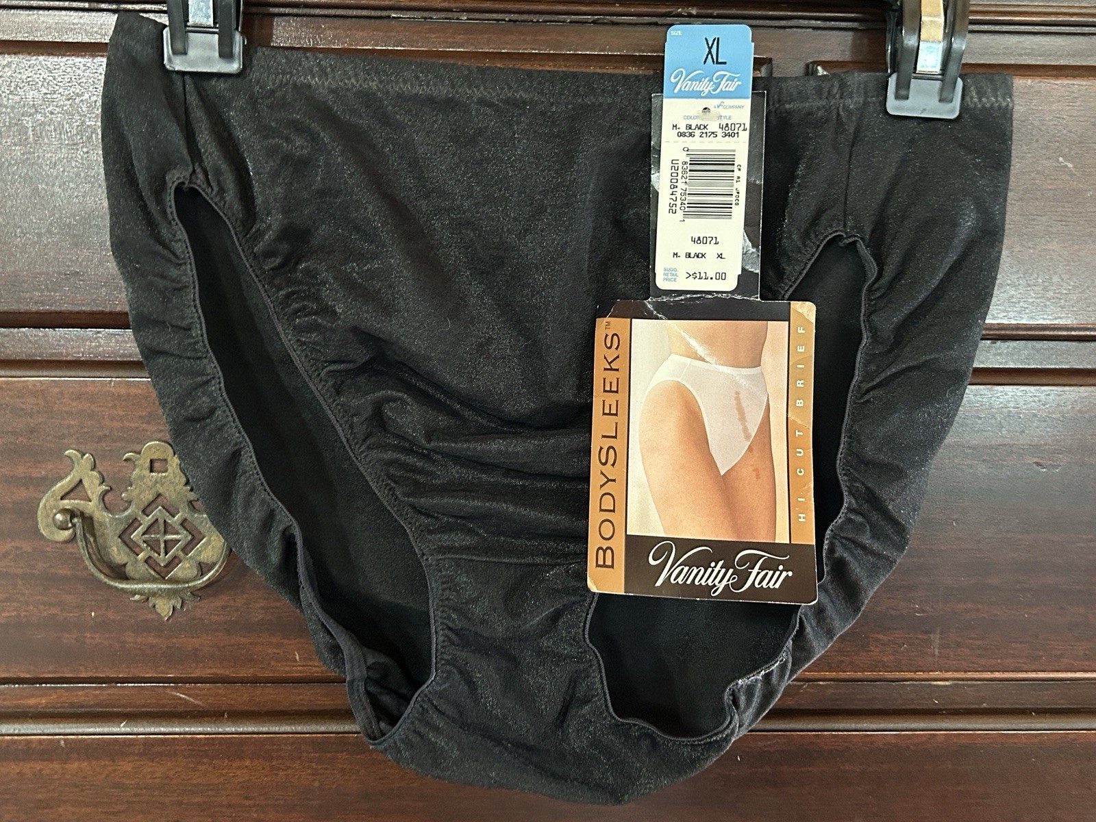 NWT Vtg VANITY FAIR 48071 BodySleeks Hi-Cut XL Black Brief Panties #393