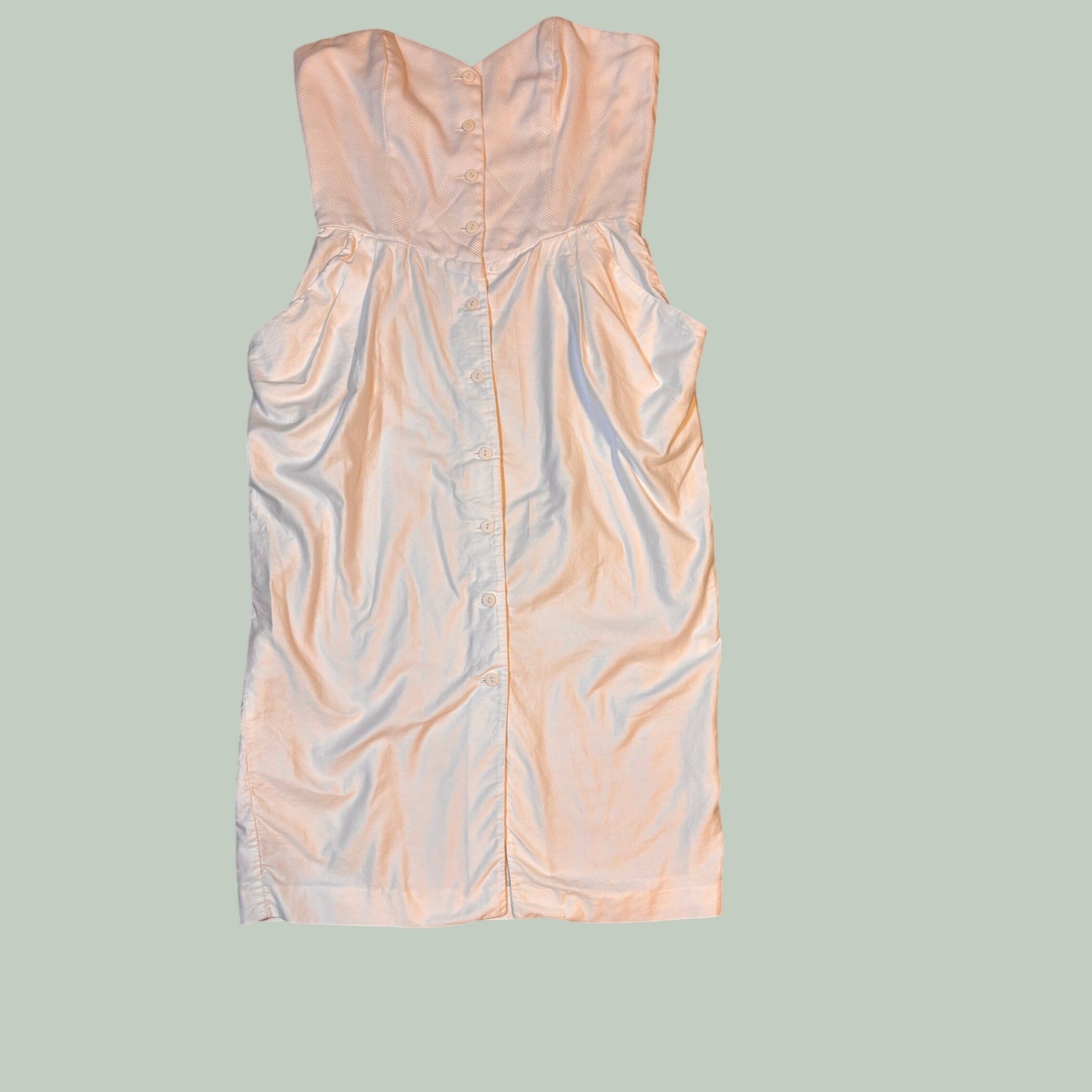 Regina Kravitz Strapless Button Front Midi Dress Pockets White Size 14 Vintage