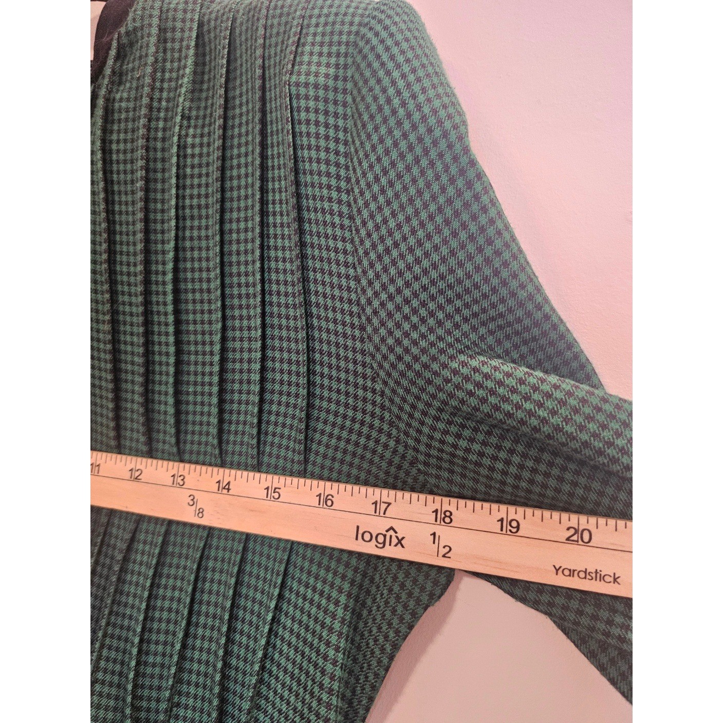 Miss Dorby Vintage Green Houndstooth Maxi Dress Long Sleeve Mock Neck Size 8