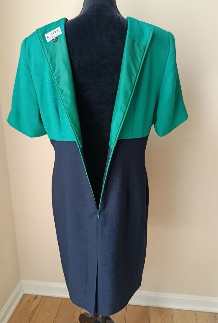 VTG Kasper for ASL Dress 14P Colorblock Gold Accent Short Sleeve Sheath Work