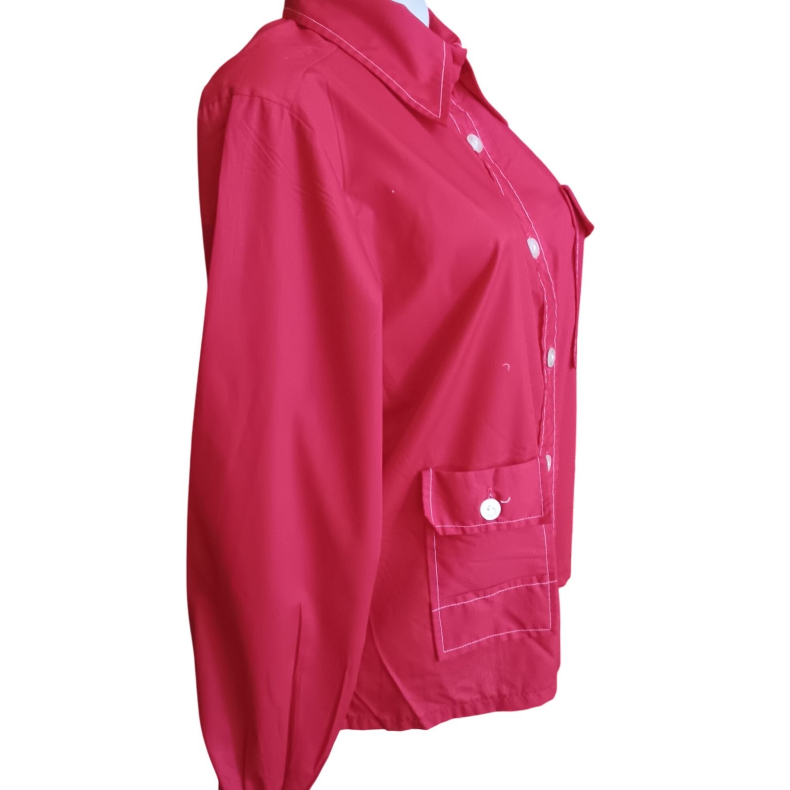 Lady Manhattan True Vintage Mod Blouse 16 Large 60’s Shirt Chore Pocket Red