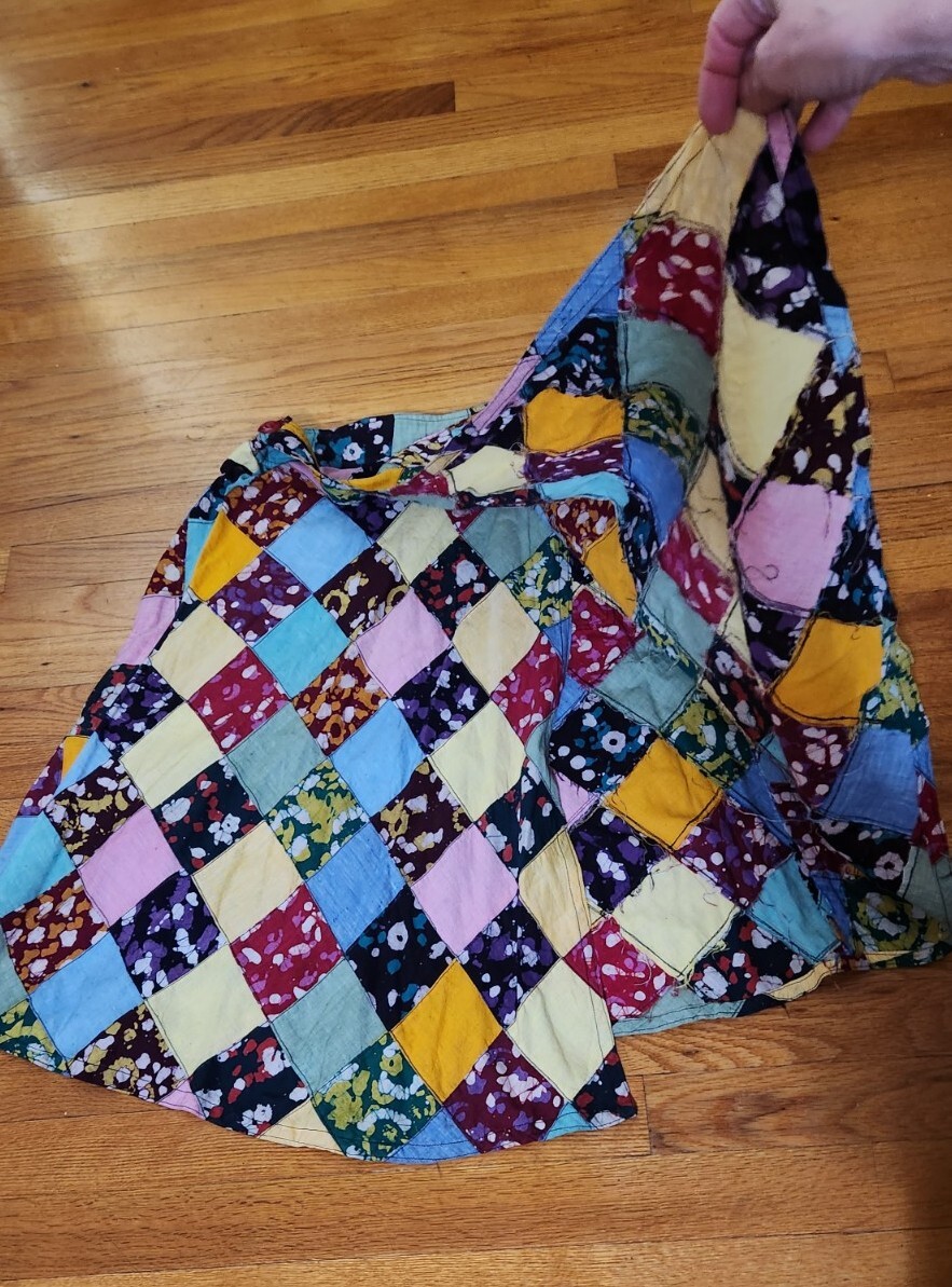 vtg 70s india COTTON PATCHWORK Skirt XS/S QUILT boho Hippie