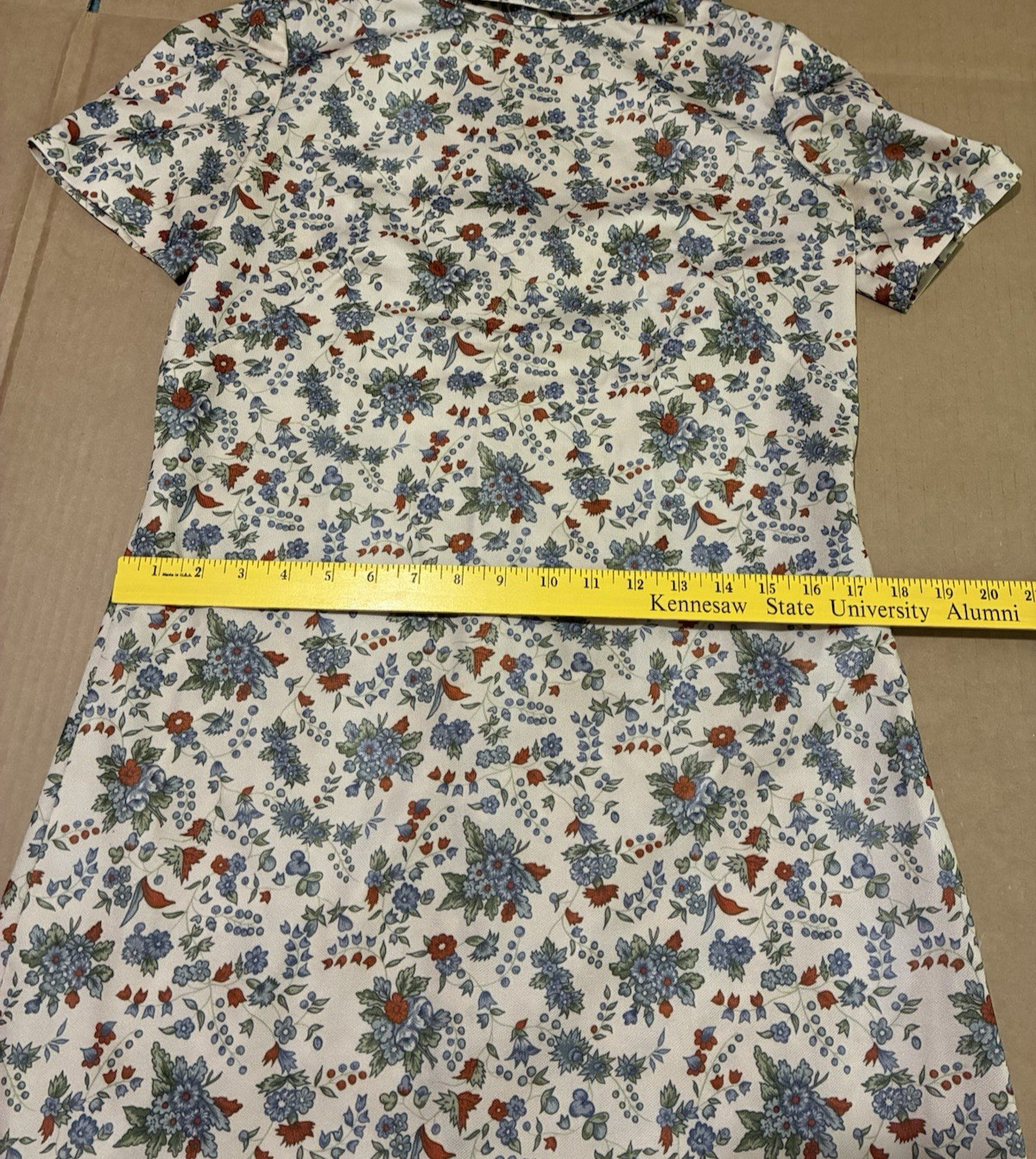 Vintage Handmade Polyester Short Sleeve Dress with Back Zipper