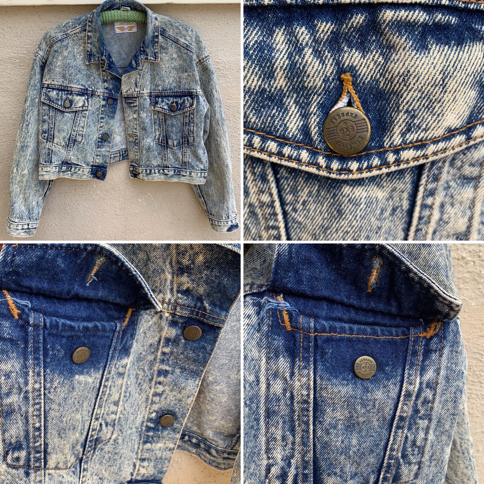 Vintage Cropped Denim Jacket Acid Wash Limited Express EXP Sz 2 (medium) 80s