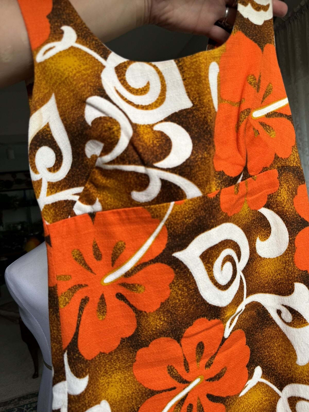 ❤️ Vintage 50s 60s 70s Orange Hawaii Barkcloth Tiki Oasis VLV Mini Dress XXS XS