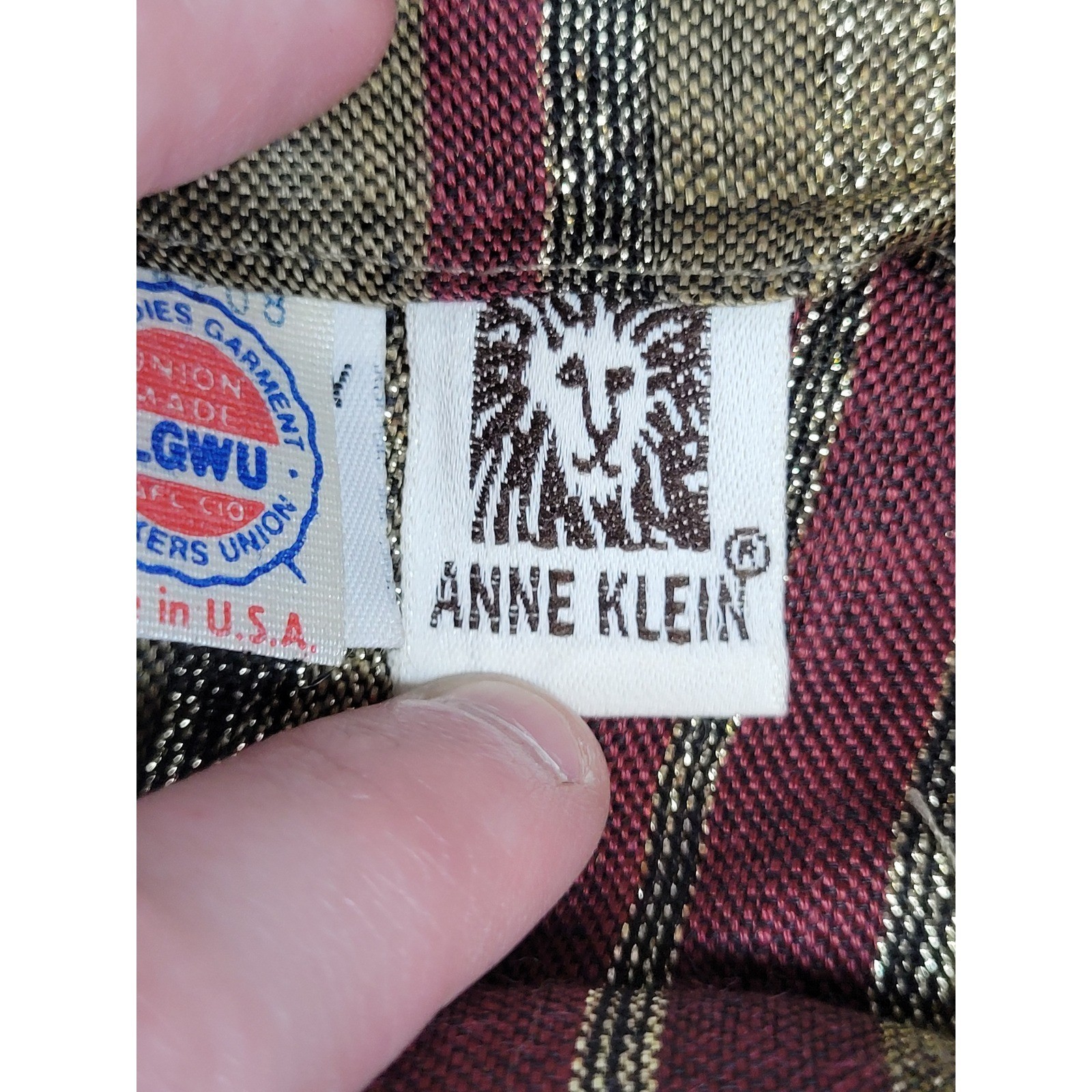 Vintage Anne Klein Metallic Lurex Striped Skirt Set Medium ILGWU USA Made Gold