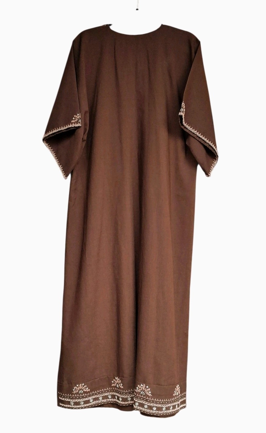 Vintage Brown Embroidered Kaftan Caftan Maxi Dress Boho Modest One Size Handmade