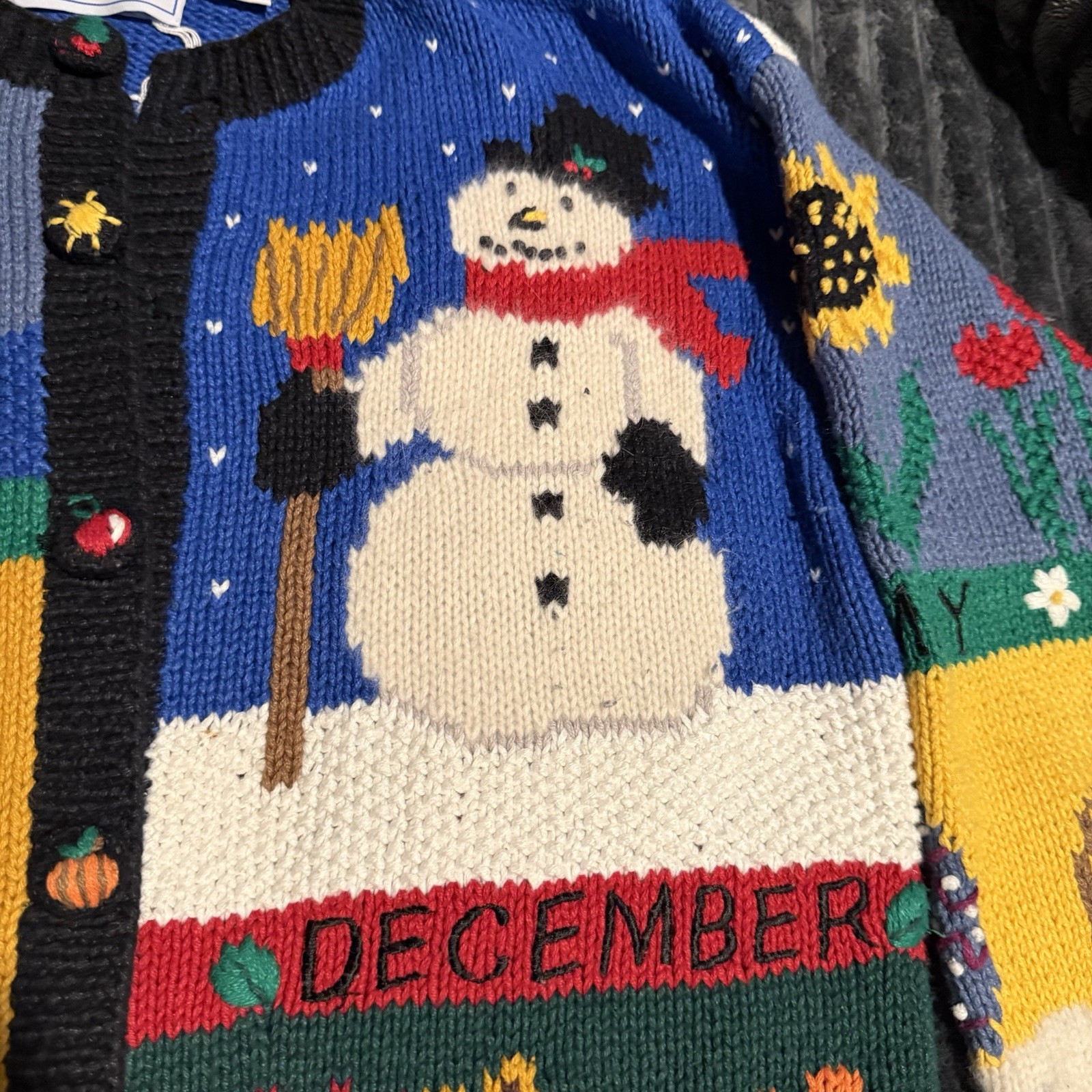 Belle Pointe Vintage Ugly Christmas Calendar Sweater Chunky Knit Teacher Core L