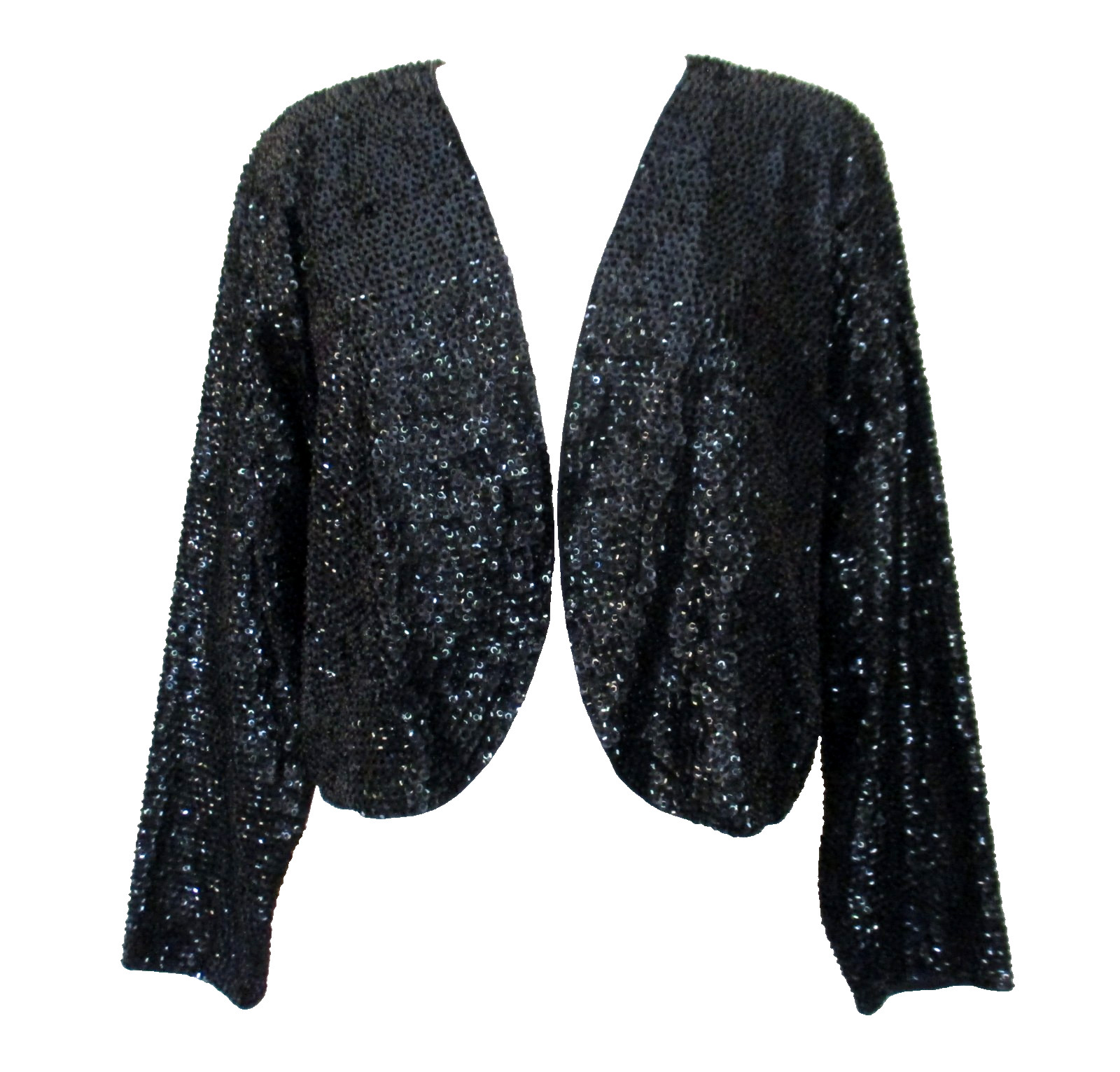 Vintage 90s Fashion Fantasy Black Beaded Sequin Crop Jacket Retro Sz L Women