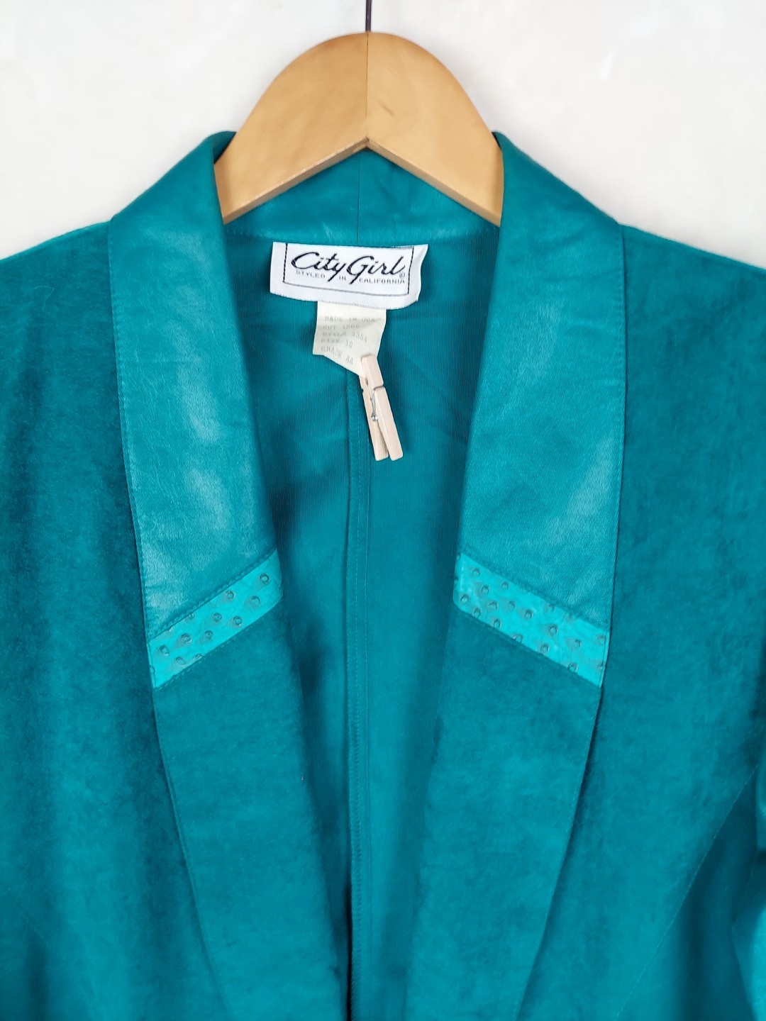 Vintage City Girl Blazer Jacket Womens 10 Teal Green Shoulder Pads Pockets Rodeo