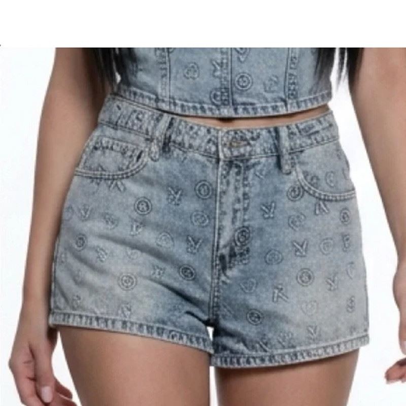 PLAYBOY Women Logo-Print Denim Shorts Light Blue 29