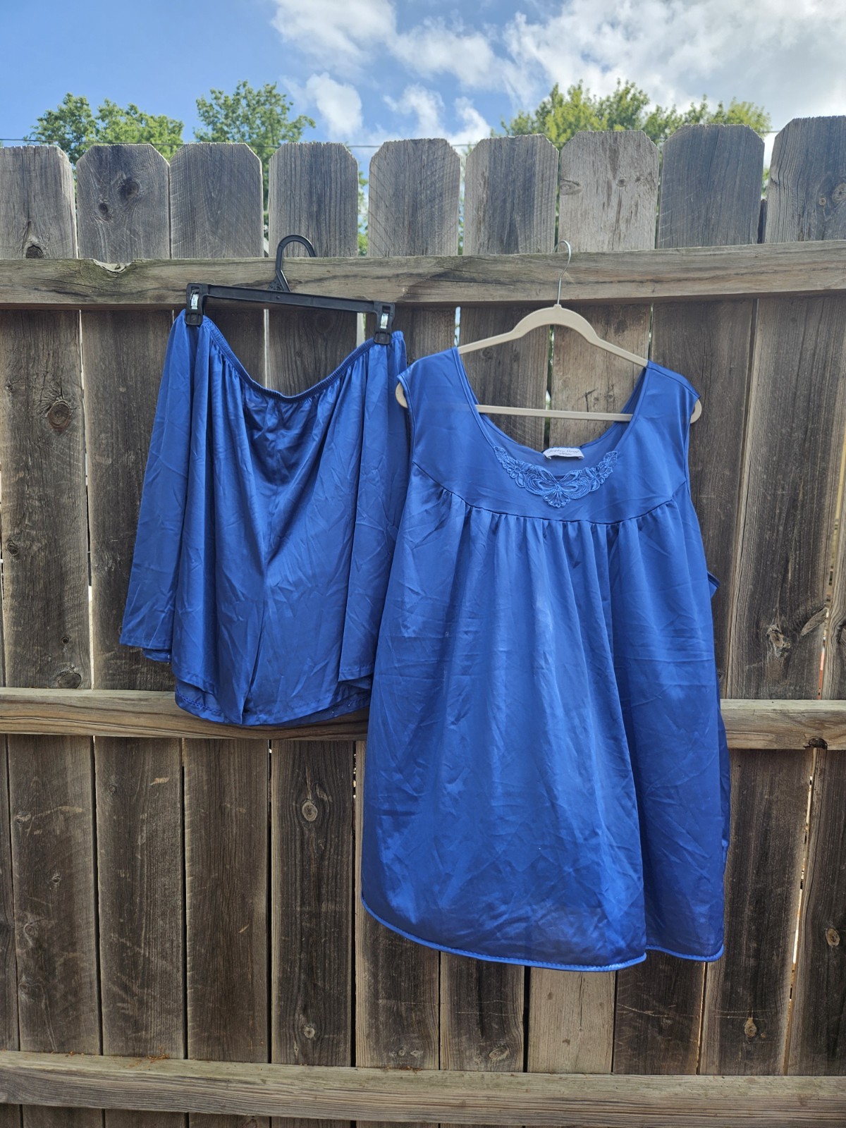 VTG Pajamas Lingerie Two Piece Top Shorts Women 3X Blue Coquette Fairy whimsical