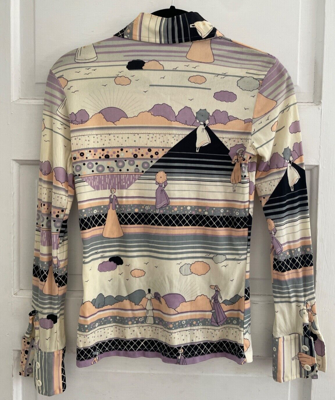 Vintage You Babes 1970s Button-Up Long Sleeve Blouse Juniors X-Small Polyester