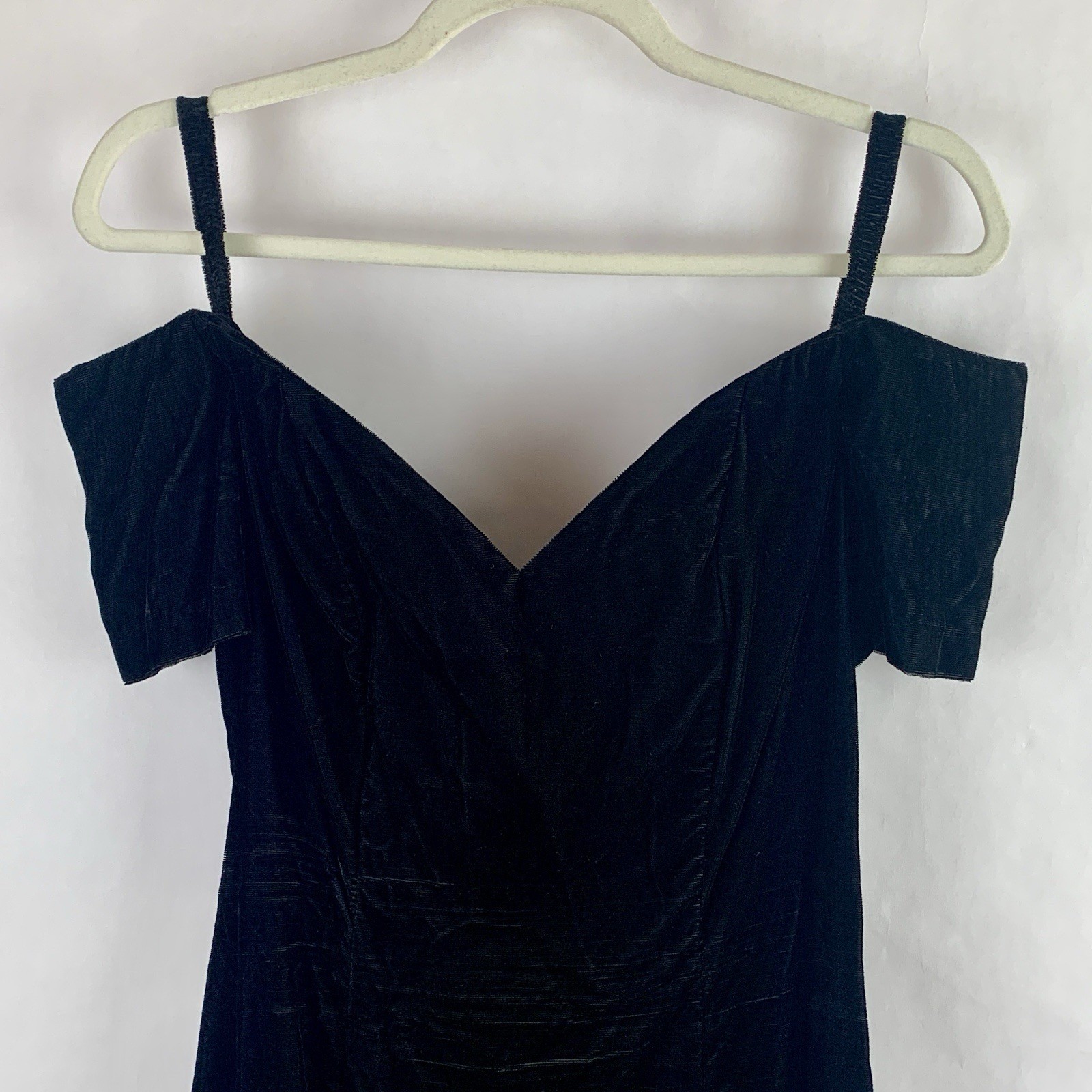 Vtg 80s Black Velvet Mini Dress Whimsigoth Sweetheart Neck Off The Shoulder