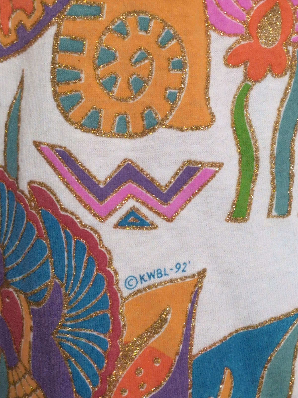 Vintage 80s/90s White T-Shirt Colorful Beaded Glitter Animal & Floral Design M/L