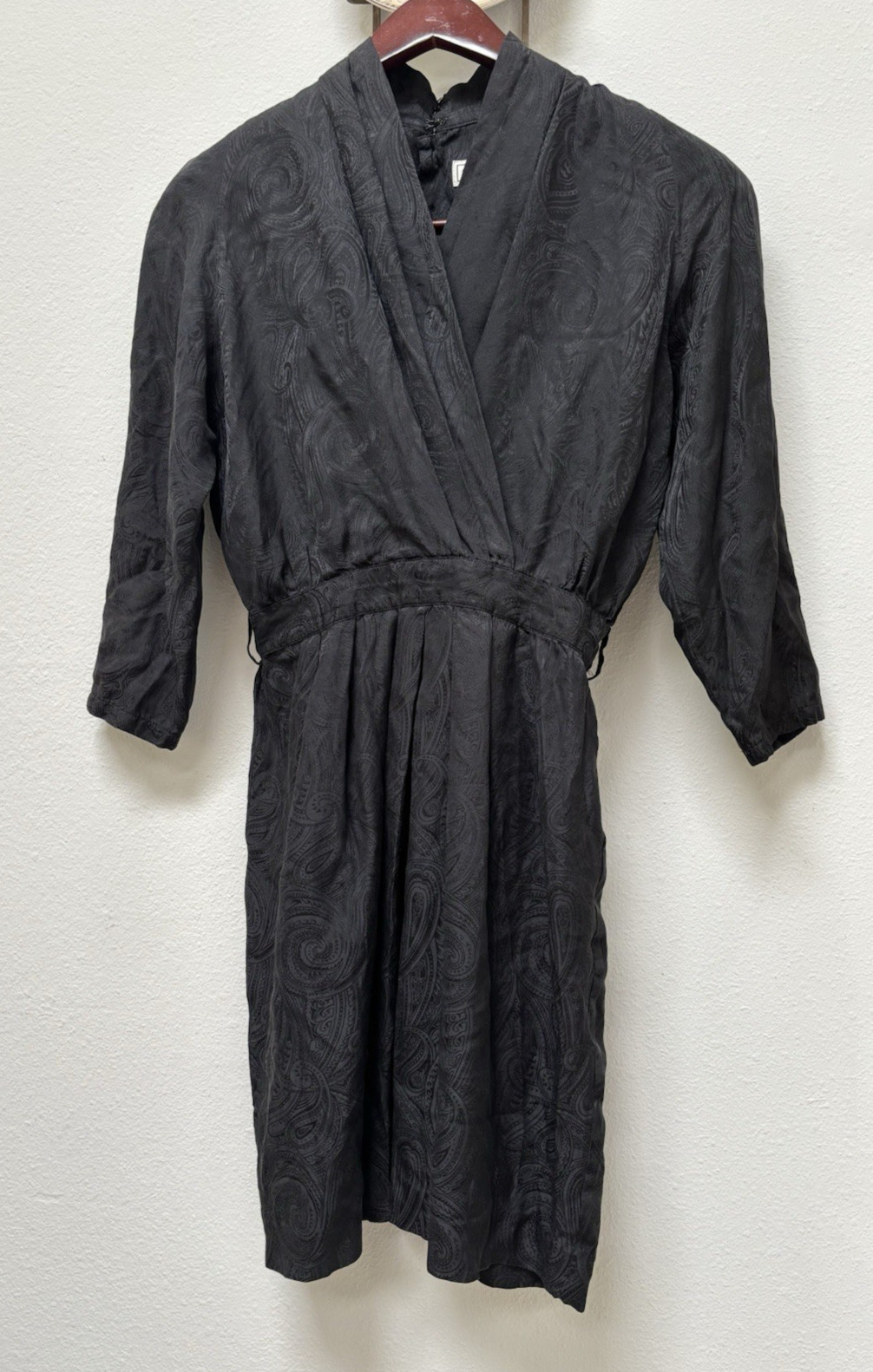Vintage Nora Noh 100% Black Silk Dress Side M