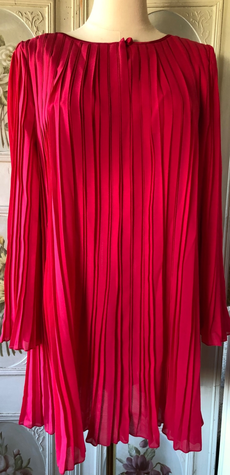 VTG 70s GEORGETTE TRABOLSI USA FUCHSIA PINK LOUNGE SET ACCORDION TOP PANTS EUC