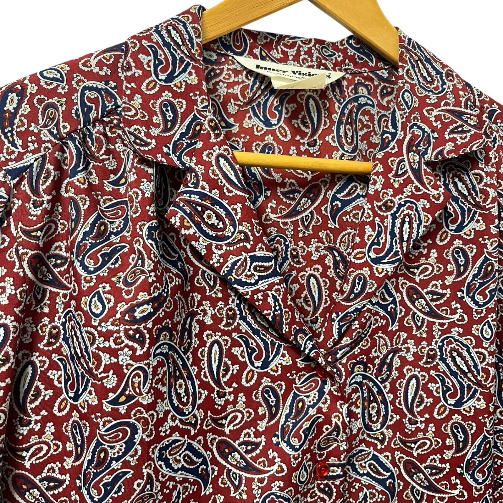 Vintage 70s Ship’n Shore Inner Visions Blouse Red Paisley XL Button Front Retro
