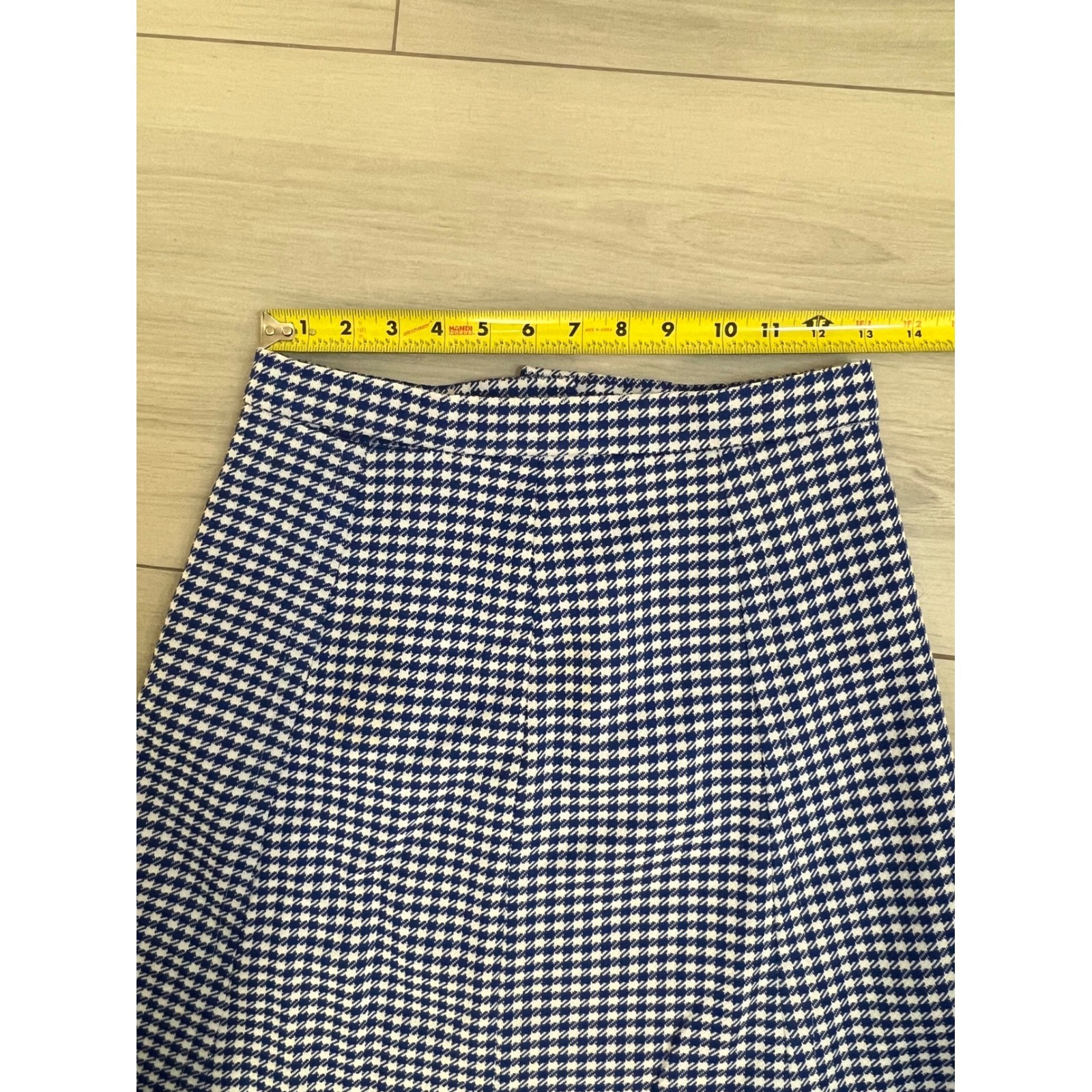 Vintage Houndstooth Midi Skirt Blue White A-Line High Waist Mod Retro 60s Preppy