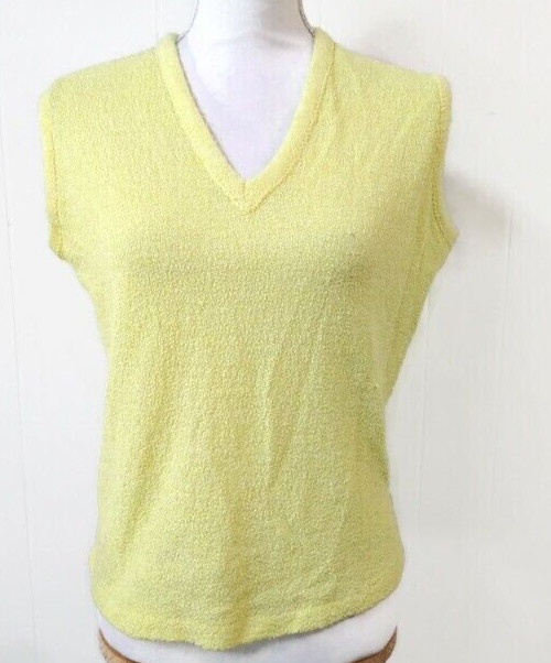 Vintage Rochelle Women’s Medium Citron Shirt Yellow Sleeveless V-Neck 70s/80s