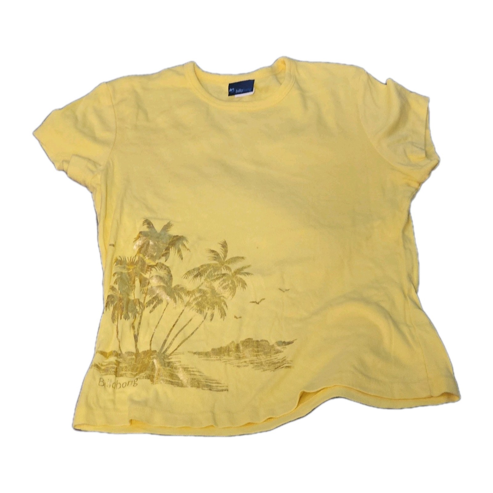 Billabong Yellow Palm Tree Graphic T Shirt 90s Women’s Small Y2K Surf Skater Vtg