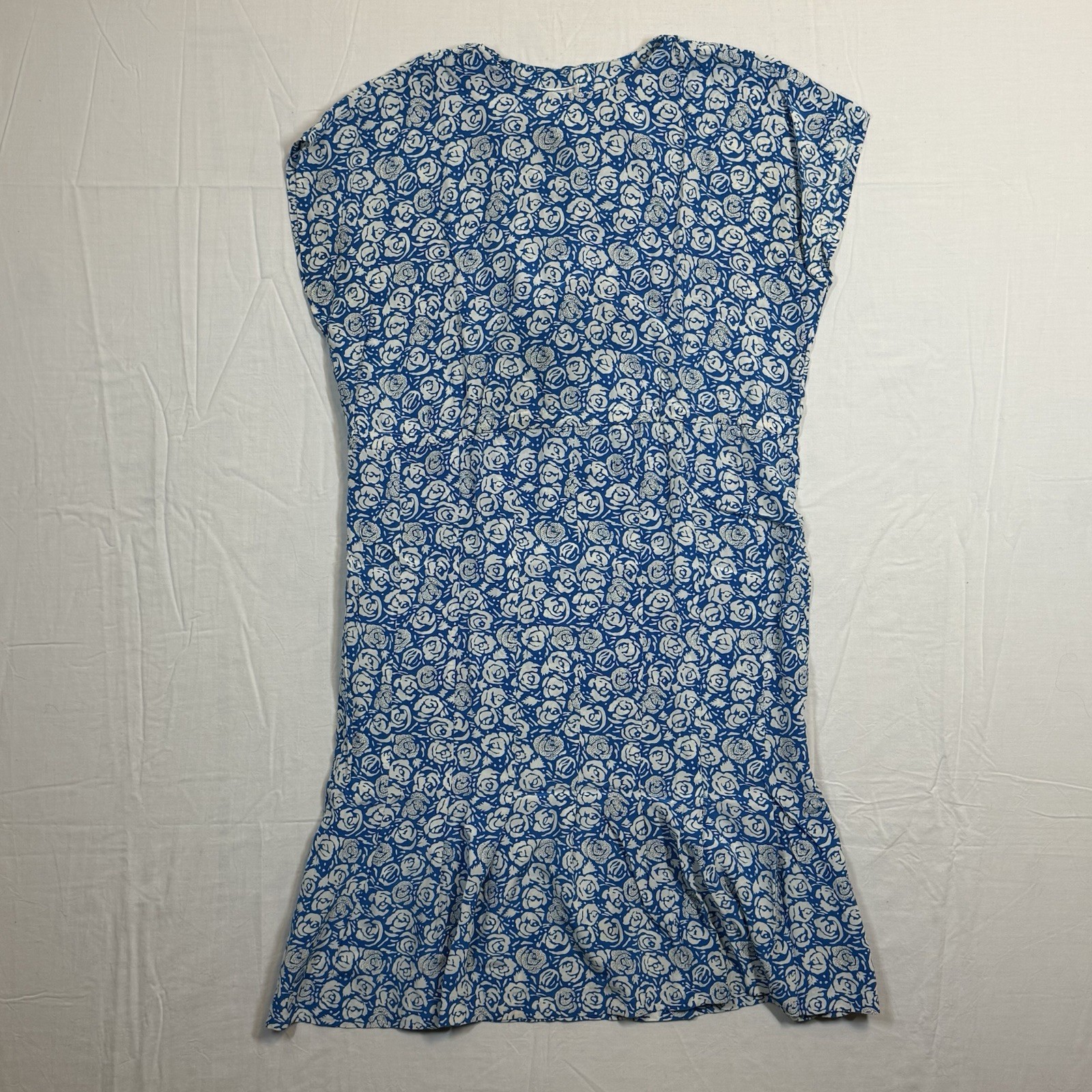 Blue Floral Rose 100% Silk Dress Vintage Petite 1980s Silk Studio Petites 10P