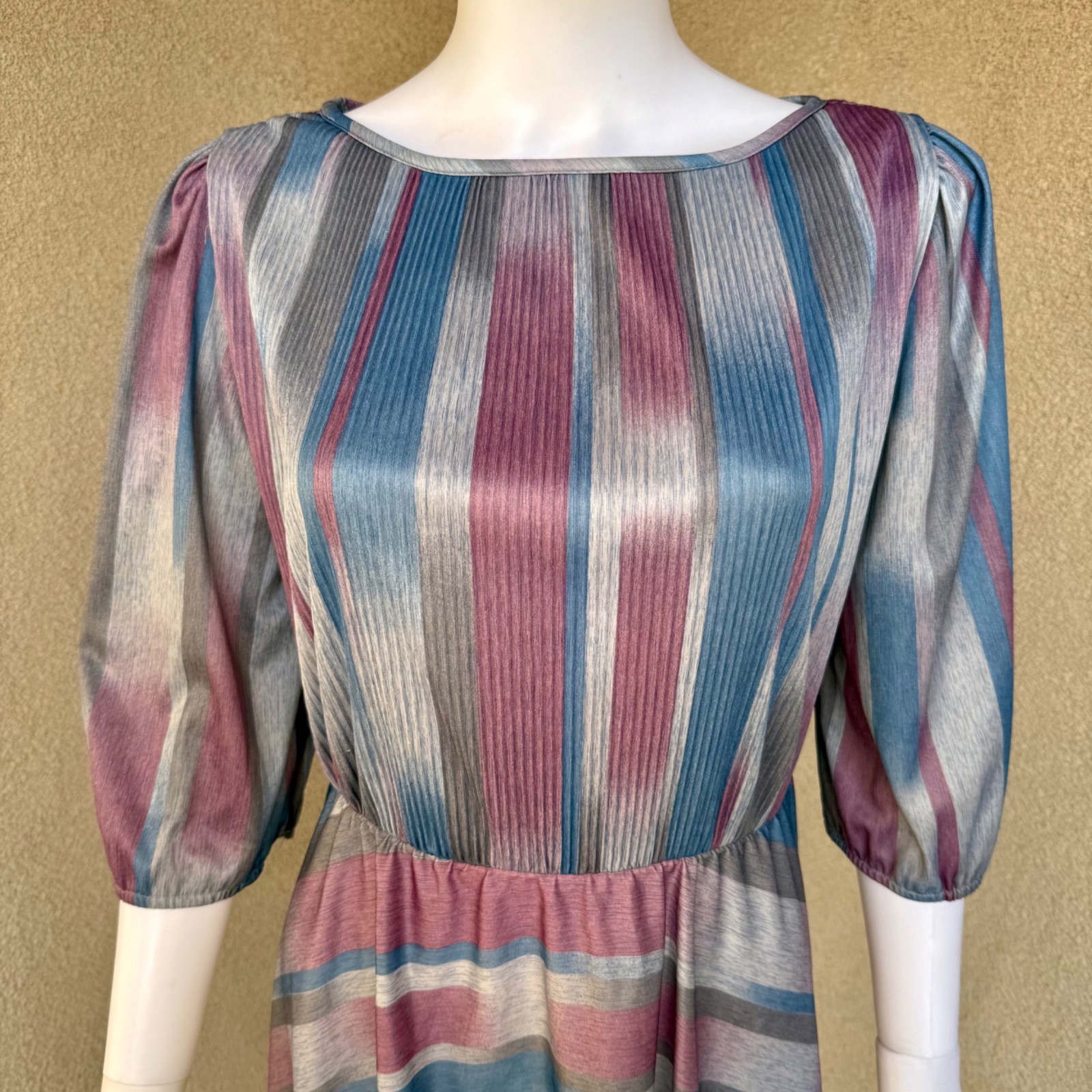 Vintage 70s Monochromatic & Muted Tones Striped Dress