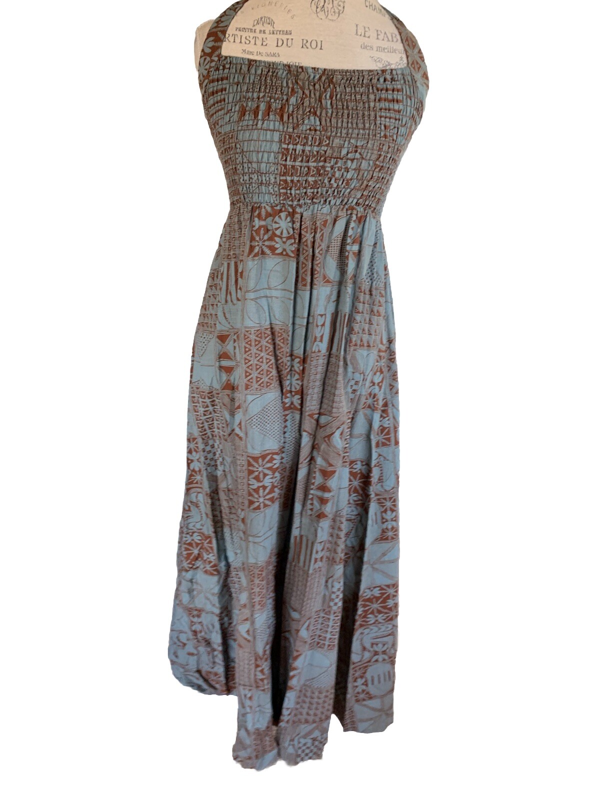 Vintage Phase II California Patchwork Maxi Dress Halter Smocked 100% Cotton 11